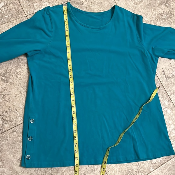 Denim & Company teal and purple 3/4 sleeve length casual soft stretchy shirts 2 - Picture 8 of 10